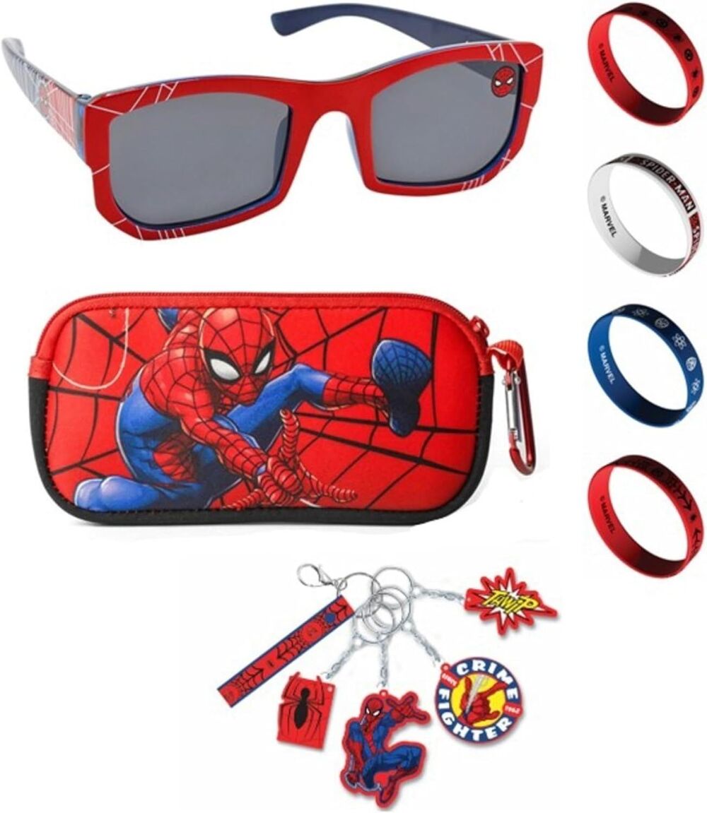 Marvel Spider-Man Boys Sunglasses Wristbands Keychain 10 Pc Gift *Case Included*